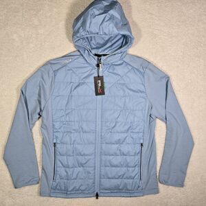 RLX Ralph Lauren Golf Puffer Hooded Hybrid Sky Blue Wool Blend Jacket Mens XL